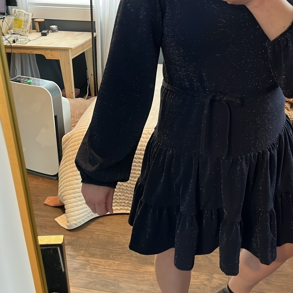 Navy Blue Sparkly Tiered Long Sleeve Dress EUC - Picture 11 of 13